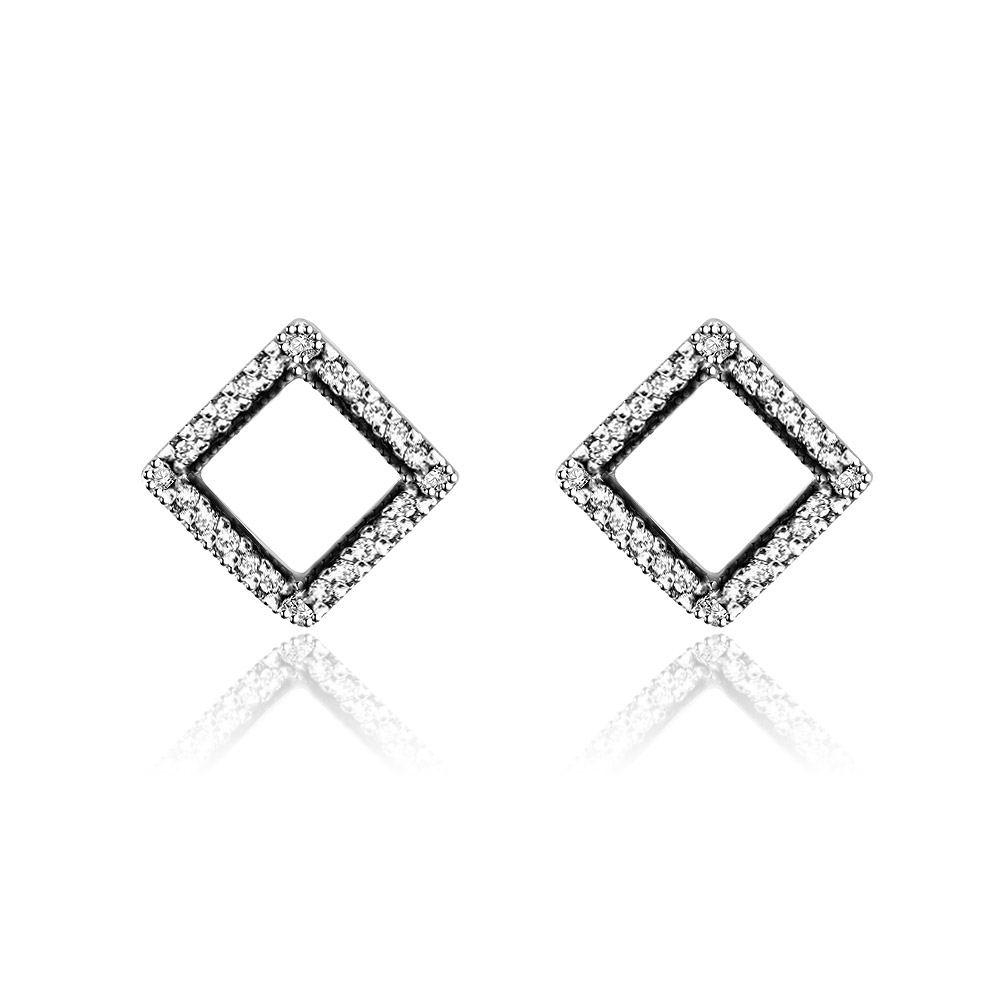 Square 925 Silver Zirconia Stud Earrings